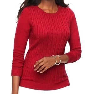 Talbots Red Crewneck Cable Knit Sweater Size S